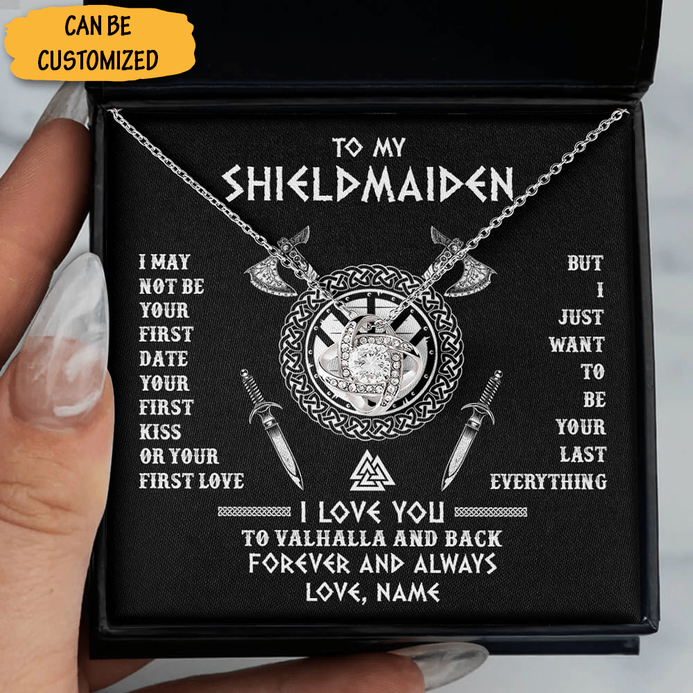 Custom To My Shieldmaiden Necklace I Love You To Valhalla And Back Love Knot Silver Necklace With Message Card - KDadorn