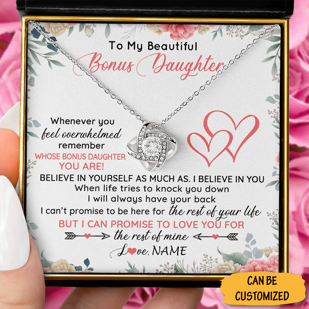 Custom To My Beautiful Bonus Daughter Necklace Love Knot Necklace Happy Valentines Day To My Bonus Daughter - KDadorn