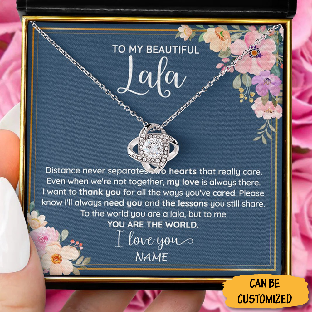 Custom To My Beautiful Lala Necklace Sterling Silver Love Knot Necklace Christmas Gifts For La La Grandma - KDadorn