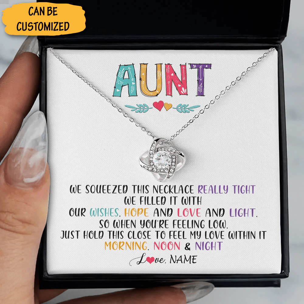 Custom To My Aunt Necklace Love Knot Silver Necklace With Meaningful Messages Favorite Aunt Gifts - KDadorn