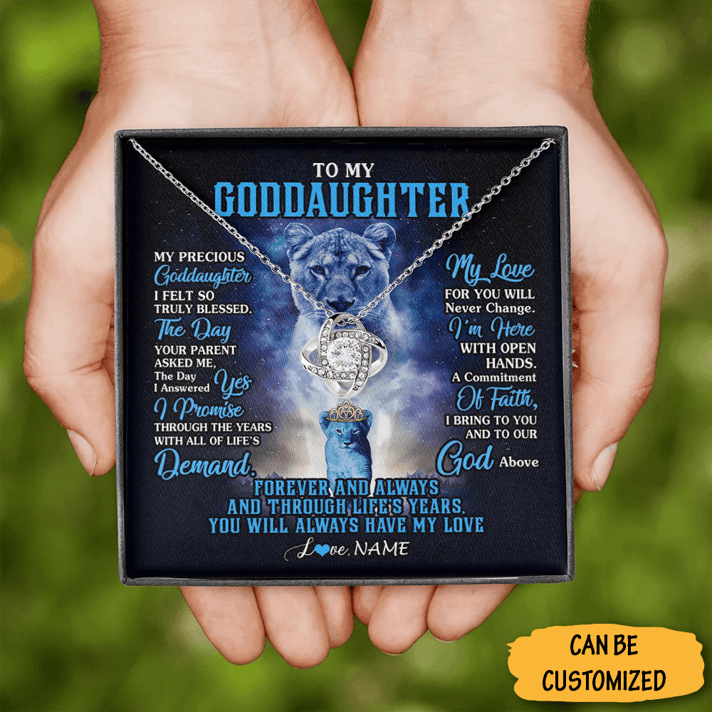 Custom Lion To My Goddaughter Necklace Sterling Silver Love Knot Pendant Necklace Jewellery Gift Box - KDadorn
