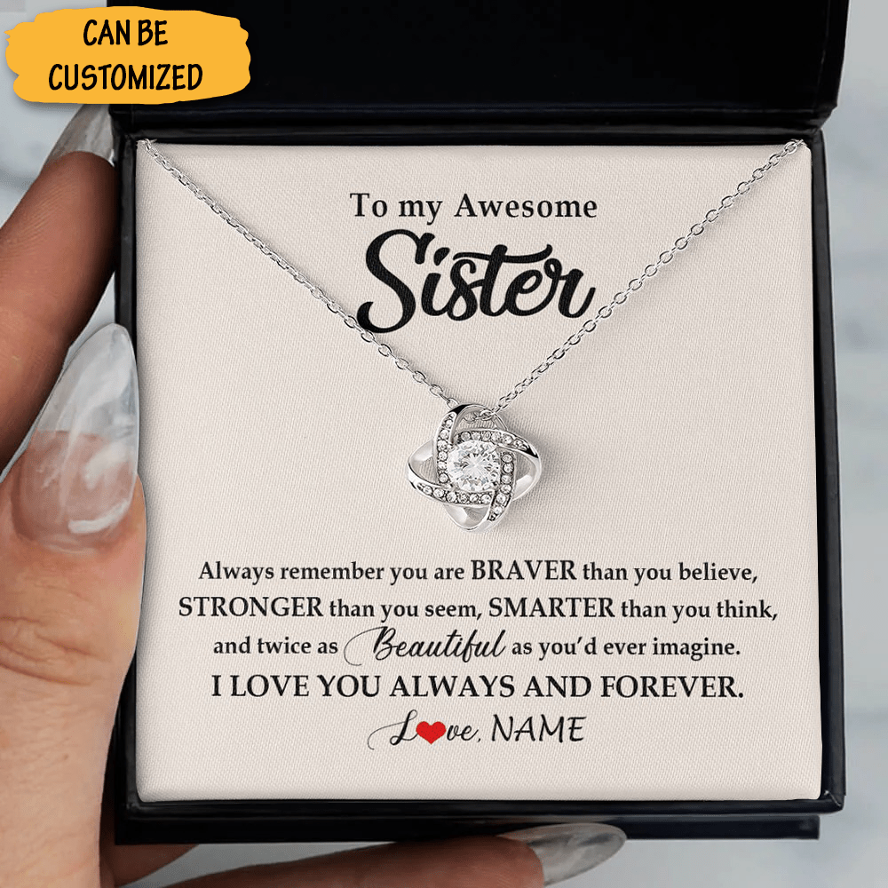 Personalized To My Awesome Sister Necklace Sterling Silver Love Knot Necklace Message Special Sister Gifts - KDadorn