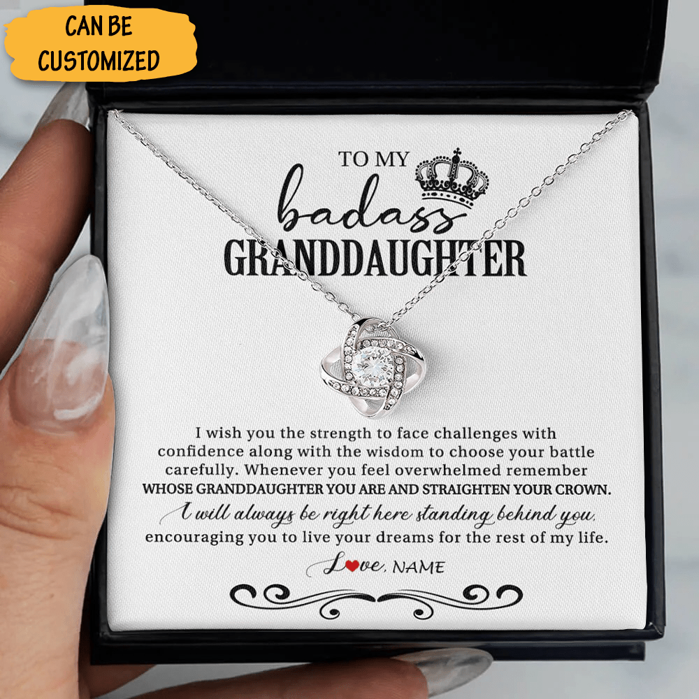 Custom To My Badass Granddaughter Necklace Love Knot Necklace Gift From Grandfather To Granddaughter - KDadorn