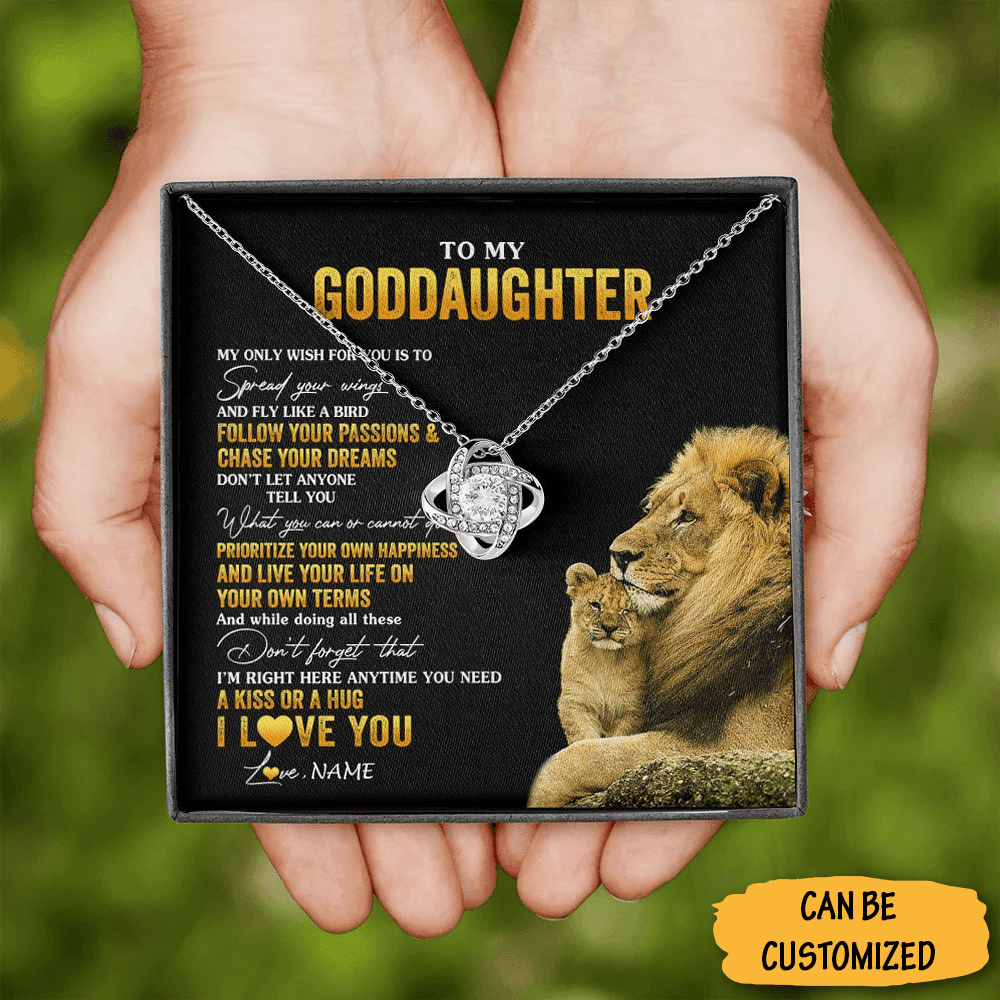 Personalized Lion To My Goddaughter Necklace Silver Love Knot Necklace Unique Birthday Gifts For Goddaughter - KDadorn