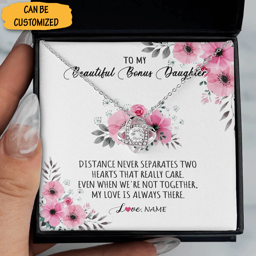 Personalized To My Beautiful Bonus Daughter Necklace Sterling Silver Love Knot Necklace Best Birthday Gift - KDadorn
