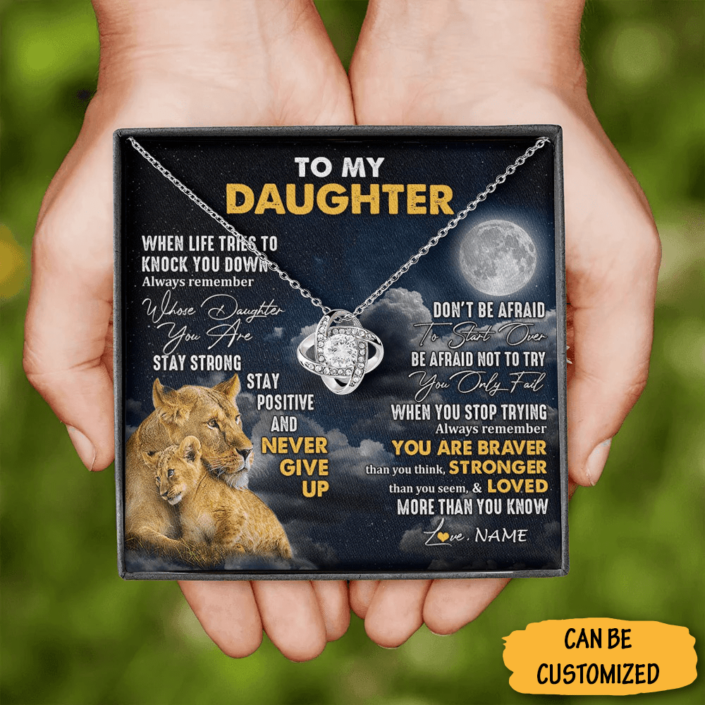 Personalized Lion To My Daughter Necklace From Dad Love Knot Silver Necklace Meaningful Gifts For Daughter - KDadorn