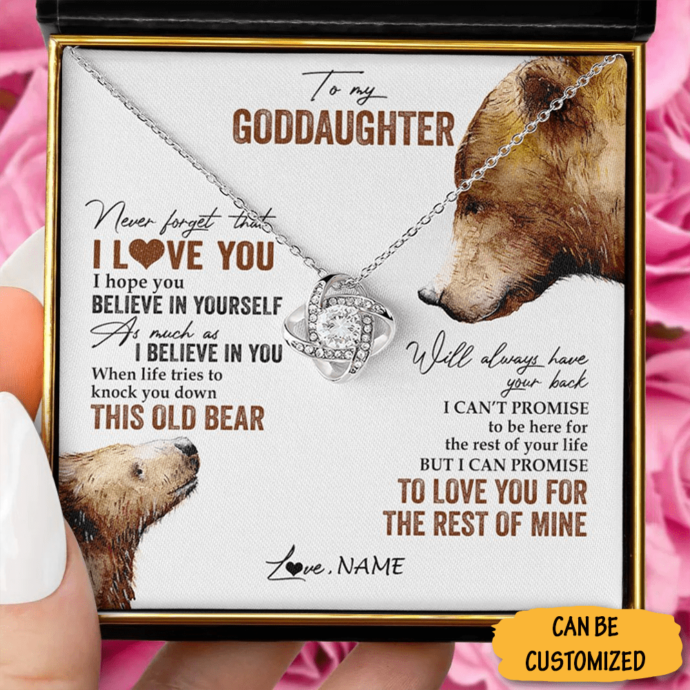 Personalized Bear To My Goddaughter Necklace Love Knot Necklace With Message Goddaughter Jewelry Gifts - KDadorn