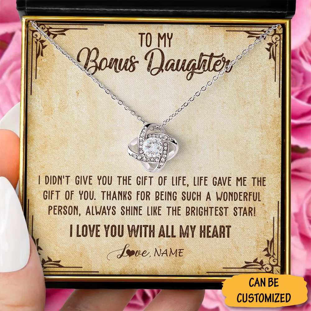 Custom To My Bonus Daughter Necklace Sterling Silver Love Knot Necklace Bonus Daughter Graduation Gifts Keepsake - KDadorn