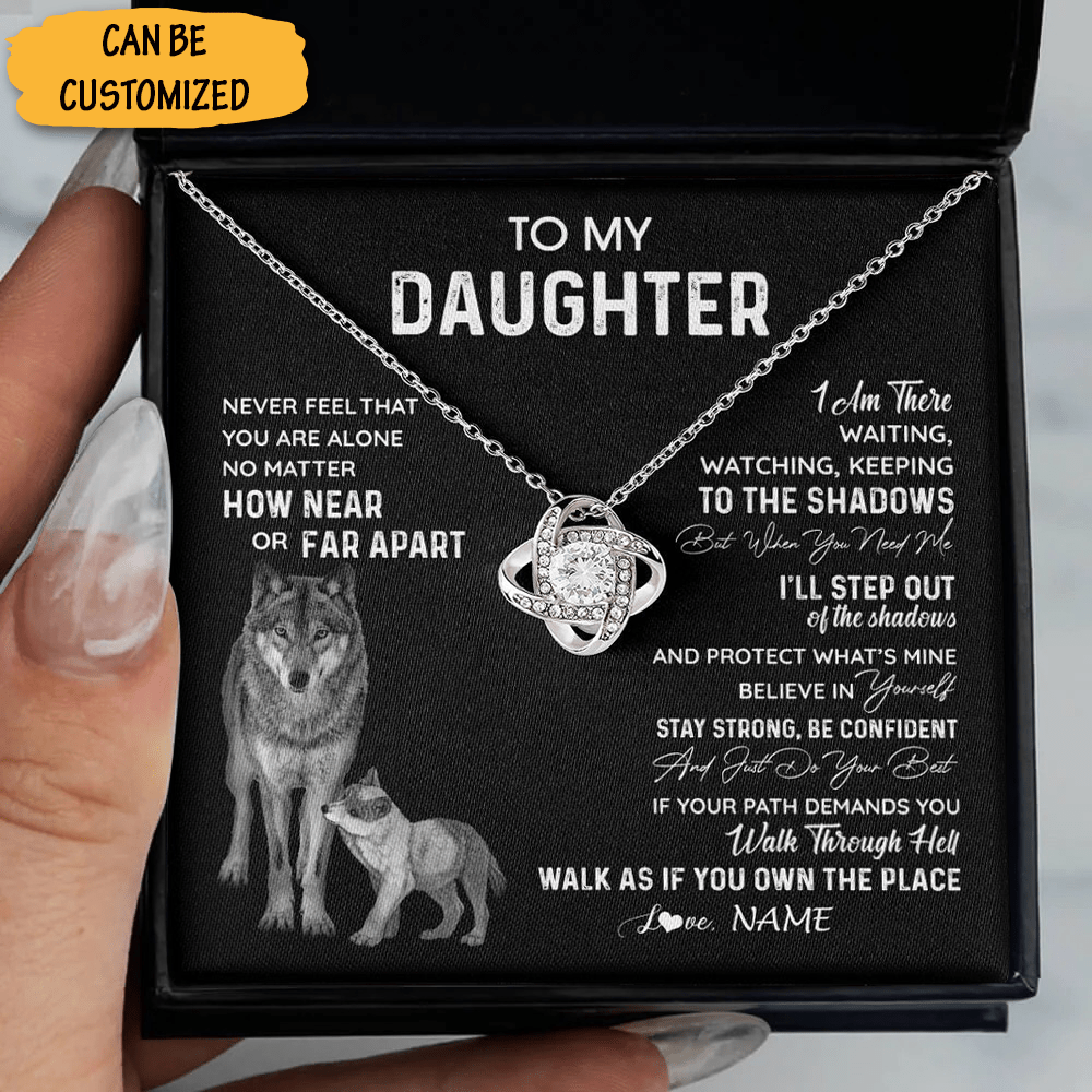 Custom Wolf To My Daughter Necklace Sterling Silver Love Knot Necklace Gifts To Daughter From Mom And Dad - KDadorn