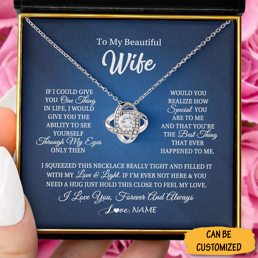 Custom To My Beautiful Wife Necklace Silver Love Knot Necklace Box Best Christmas Gifts For Wife 2024 - KDadorn