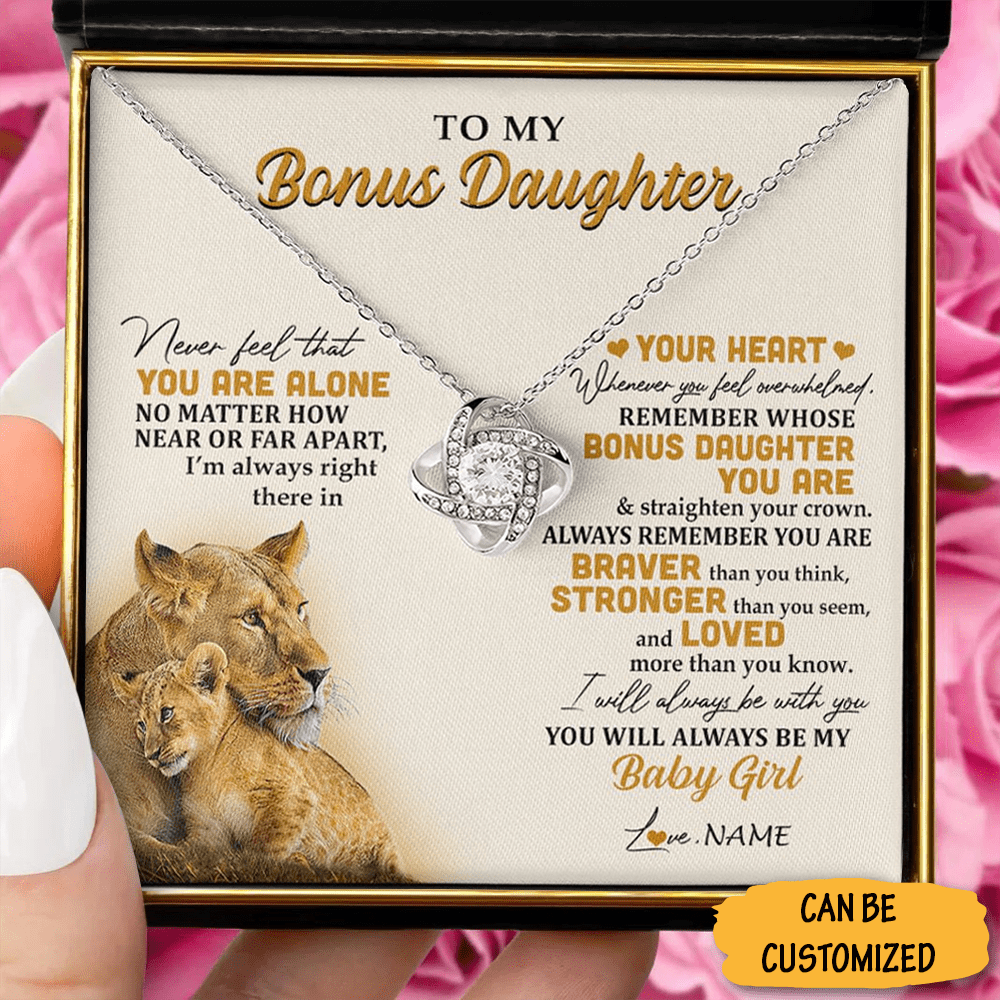 Custom To My Bonus Daughter Necklace From Dad Lion Sterling Silver Love Knot Necklace Happy Birthday Gifts - KDadorn