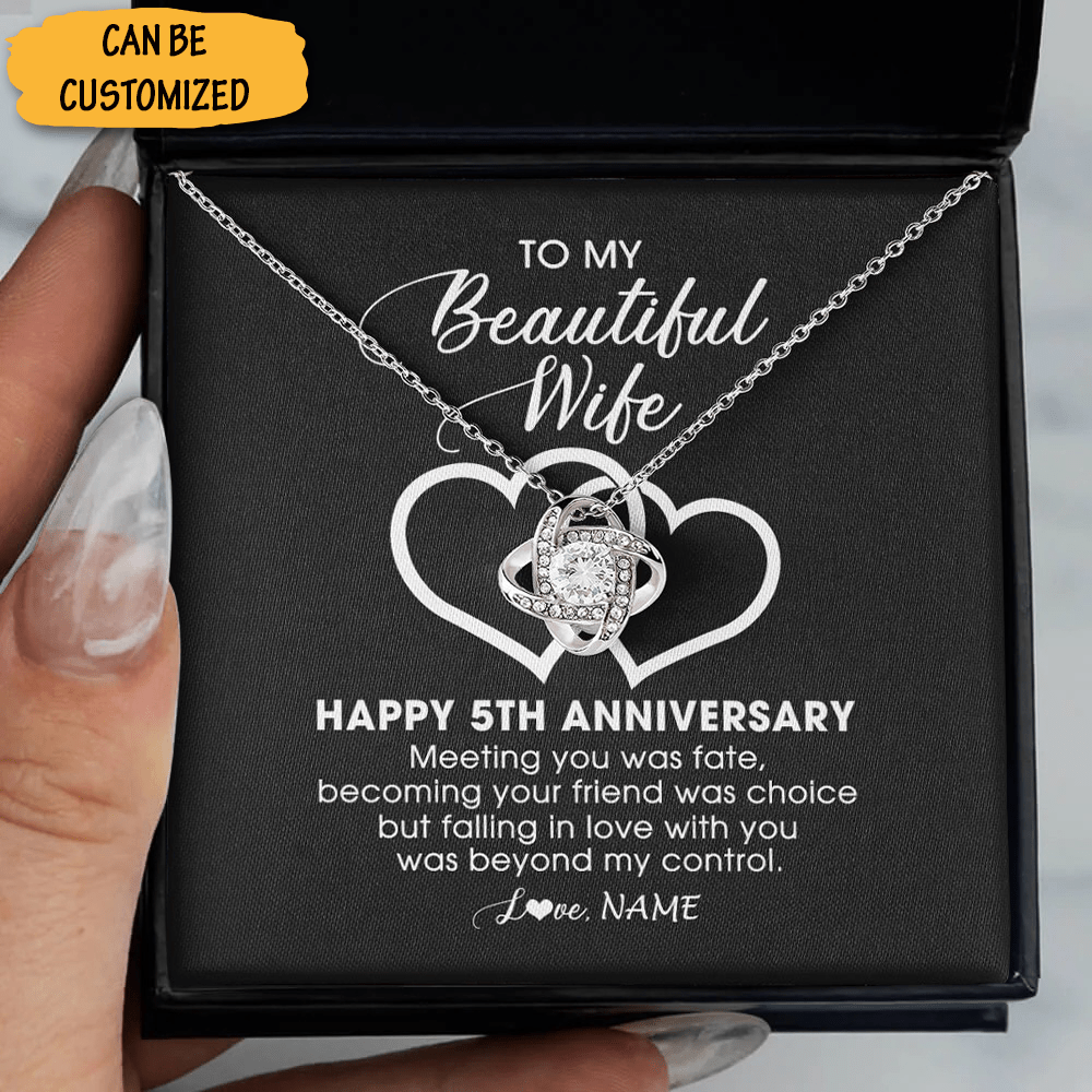 Custom To My Beautiful Wife Necklace Happy 5Th Years Anniversary Love Knot Necklace Wood Anniversary Gifts For Her - KDadorn