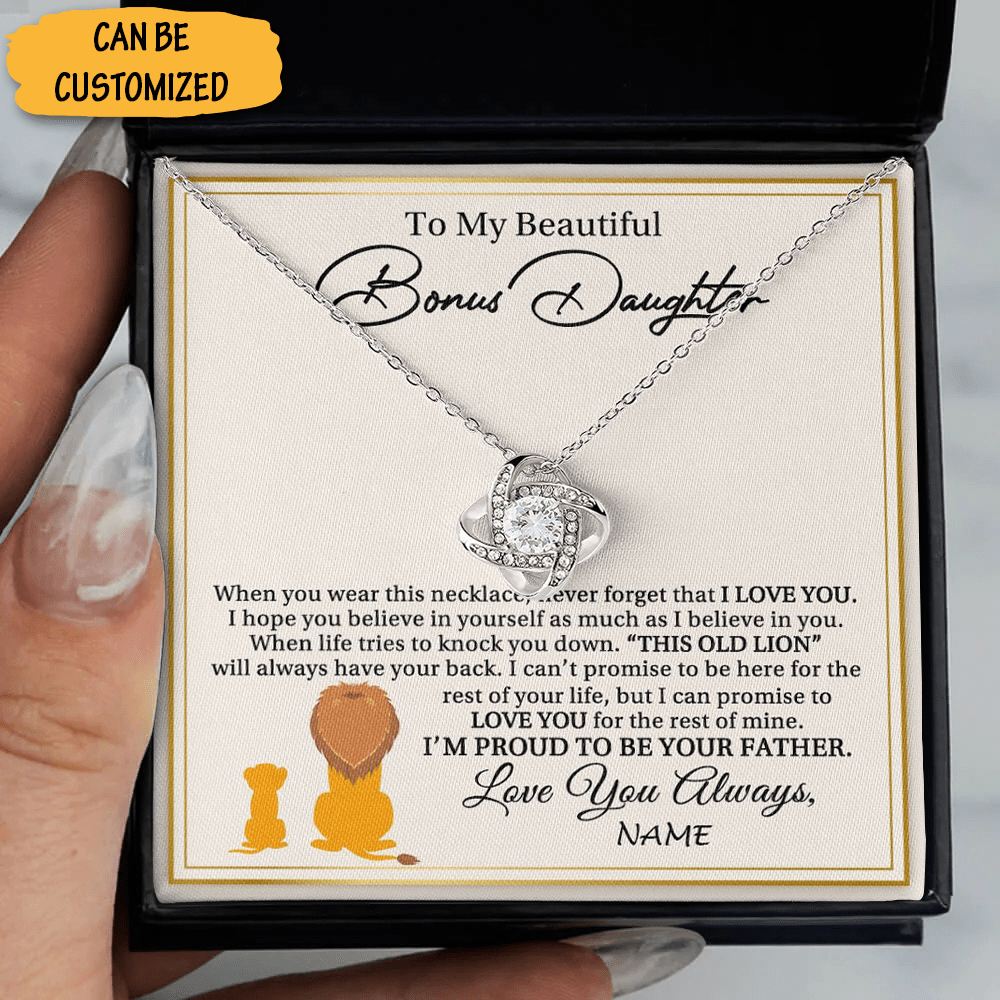 Custom To My Bonus Daughter Necklace This Old Lion Love Knot Necklace Box Bonus Daughter Gifts From Step Dad - KDadorn