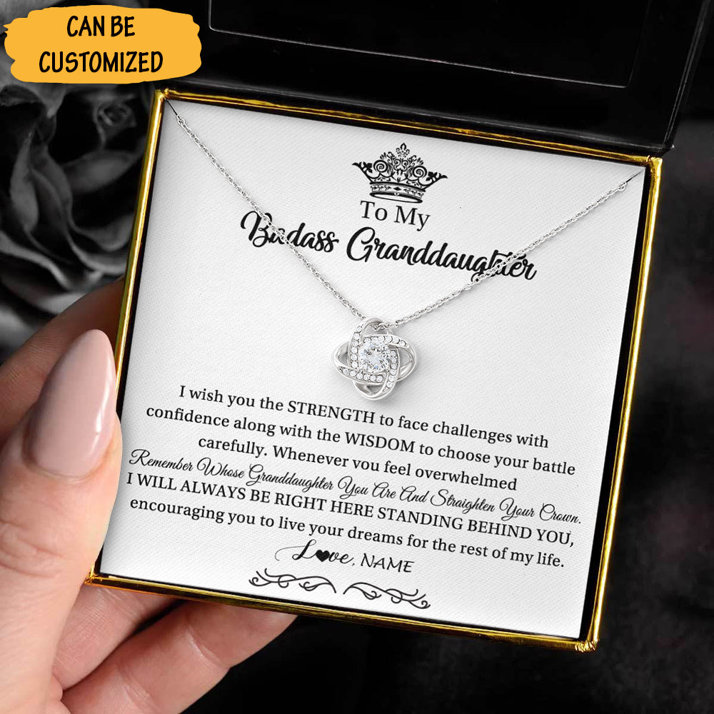 Customized To My Badass Granddaughter Love Knot Necklace Pendant Granddaughter Necklace From Grandparents - KDadorn