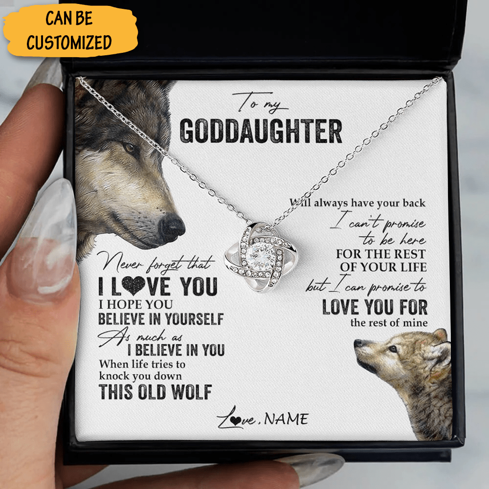 Personalized Wolf To My Goddaughter Necklace Love Knot Necklace Goddaughter Gift From Godfather - KDadorn