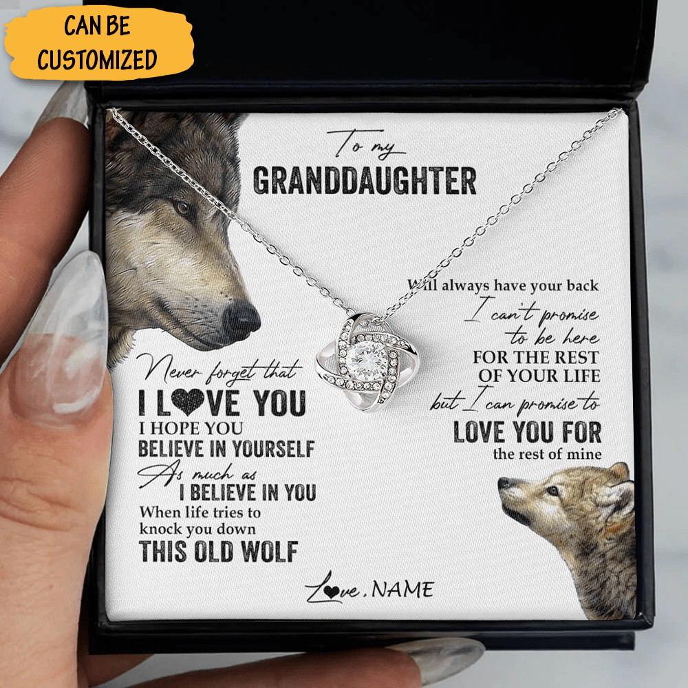 Custom Wolf To My Granddaughter Necklace Grandpa Sterling Silver Love Knot Pendant Great Granddaughter Necklace - KDadorn