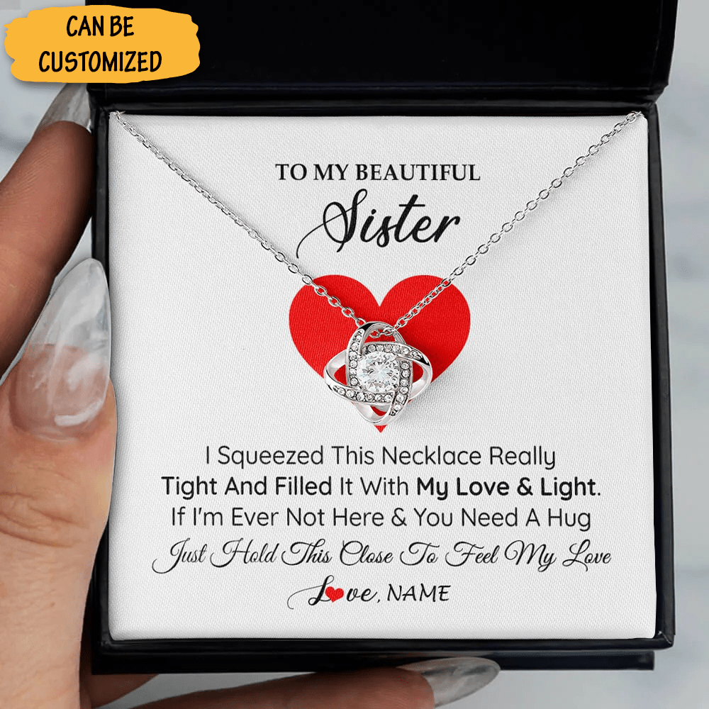 Custom To My Beautiful Sister Necklace With Message Card Love Knot Necklace Best Big Sister Gifts - KDadorn