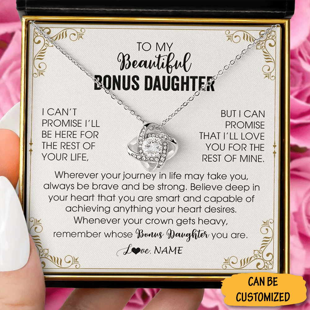 Custom To My Beautiful Bonus Daughter Necklace With Message Card Sterling Silver Love Knot Necklace Box Gifts - KDadorn