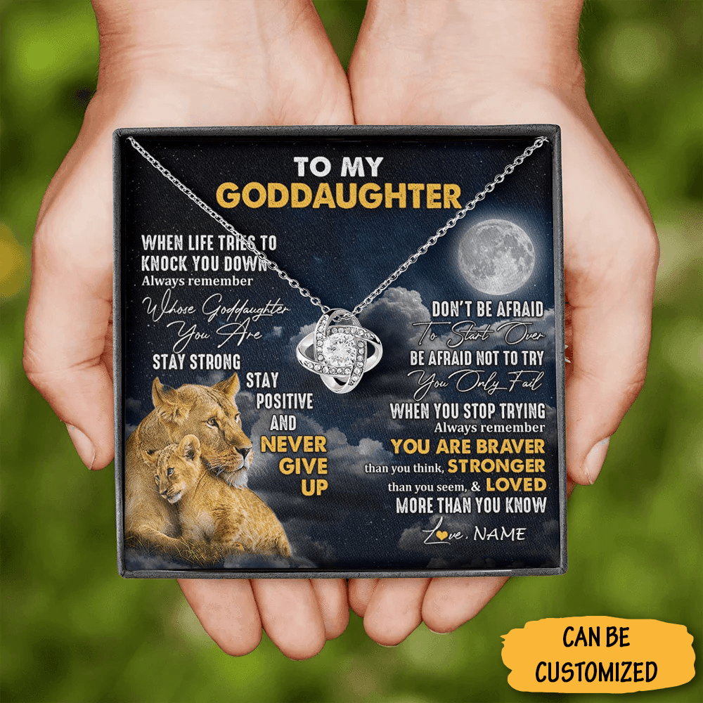 Custom Lion To My Goddaughter Love Knot Necklace With Message Jewelry Necklaces Gifts From Godfather - KDadorn
