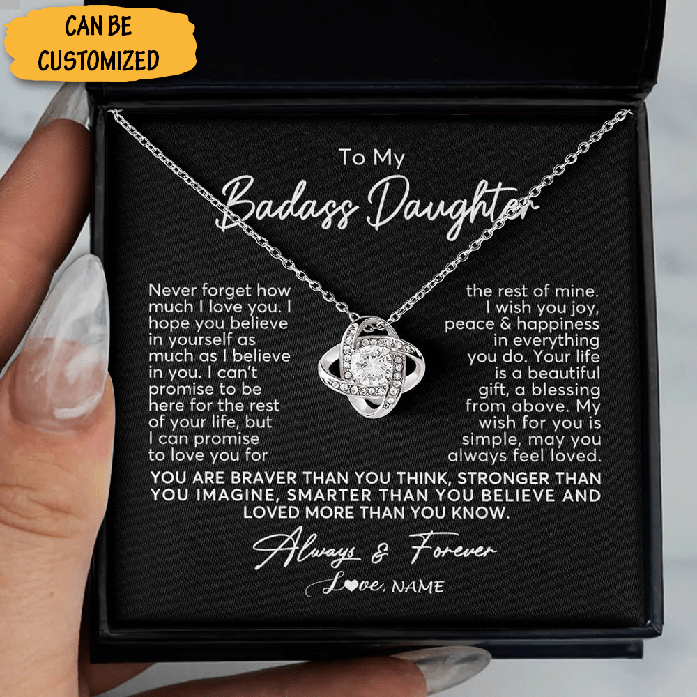 Custom To My Badass Daughter Necklace From Mom Dad Sterling Silver Love Knot Necklace Sentimental Gifts - KDadorn