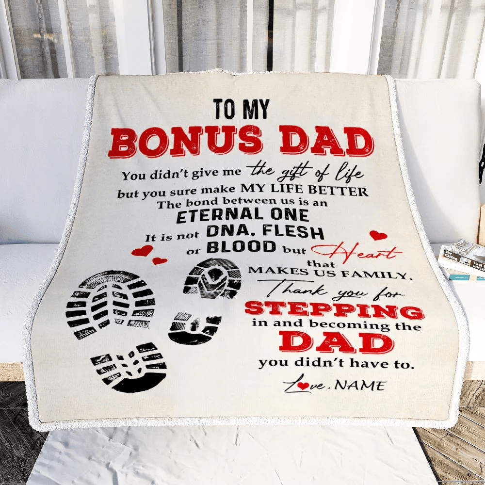 Personalized to My Bonus Dad Blanket from Daughter Thank You for Stepping in Becoming The Dad Stepdad Birthday Fathers Day Customized Bed Fleece Throw Blanket
