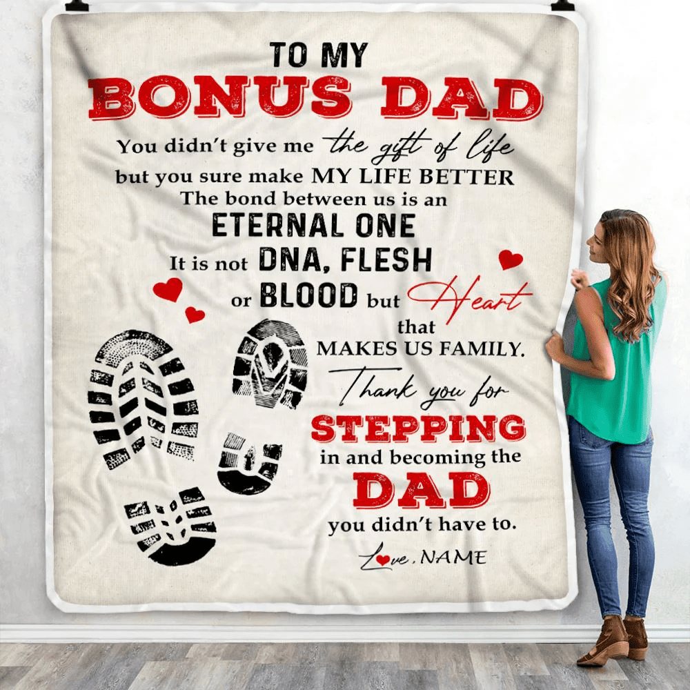 Personalized to My Bonus Dad Blanket from Daughter Thank You for Stepping in Becoming The Dad Stepdad Birthday Fathers Day Customized Bed Fleece Throw Blanket