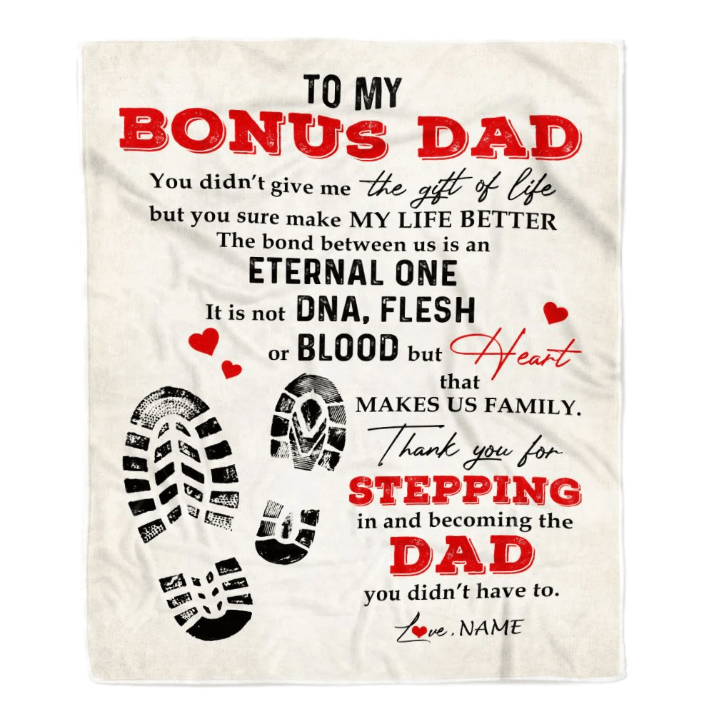 Personalized to My Bonus Dad Blanket from Daughter Thank You for Stepping in Becoming The Dad Stepdad Birthday Fathers Day Customized Bed Fleece Throw Blanket