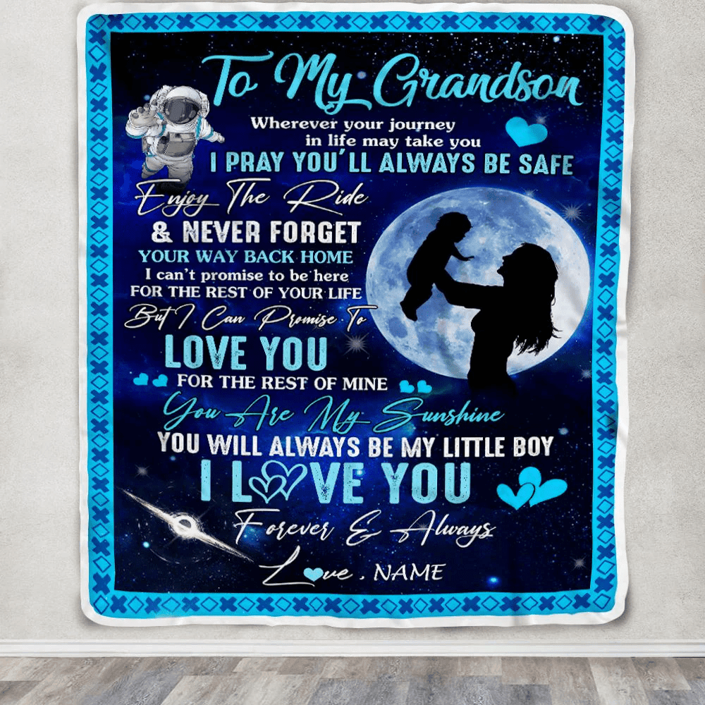 Personalized To My Grandson Blanket From Grandma Nana Wherever Your Journey My Little Boy Grandson Birthday Graduation Christmas Customized Fleece Blanket