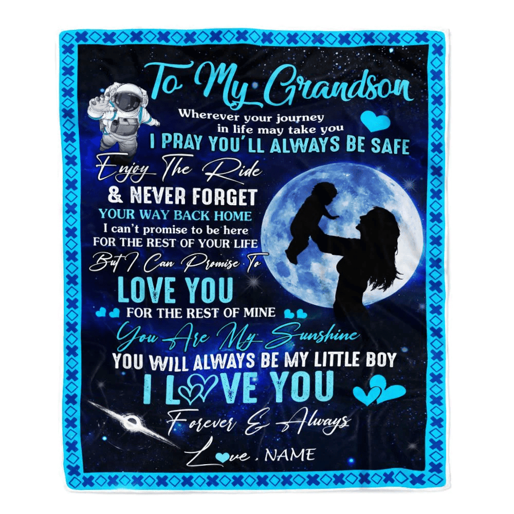 Personalized To My Grandson Blanket From Grandma Nana Wherever Your Journey My Little Boy Grandson Birthday Graduation Christmas Customized Fleece Blanket