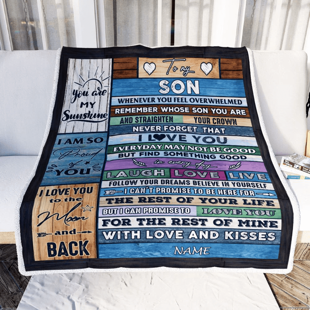Personalized To My Son Blanket From Mom Dad Mother Wood Whenever You Feel Overwhelmed Son Birthday Graduation Christmas Customized Fleece Blanket
