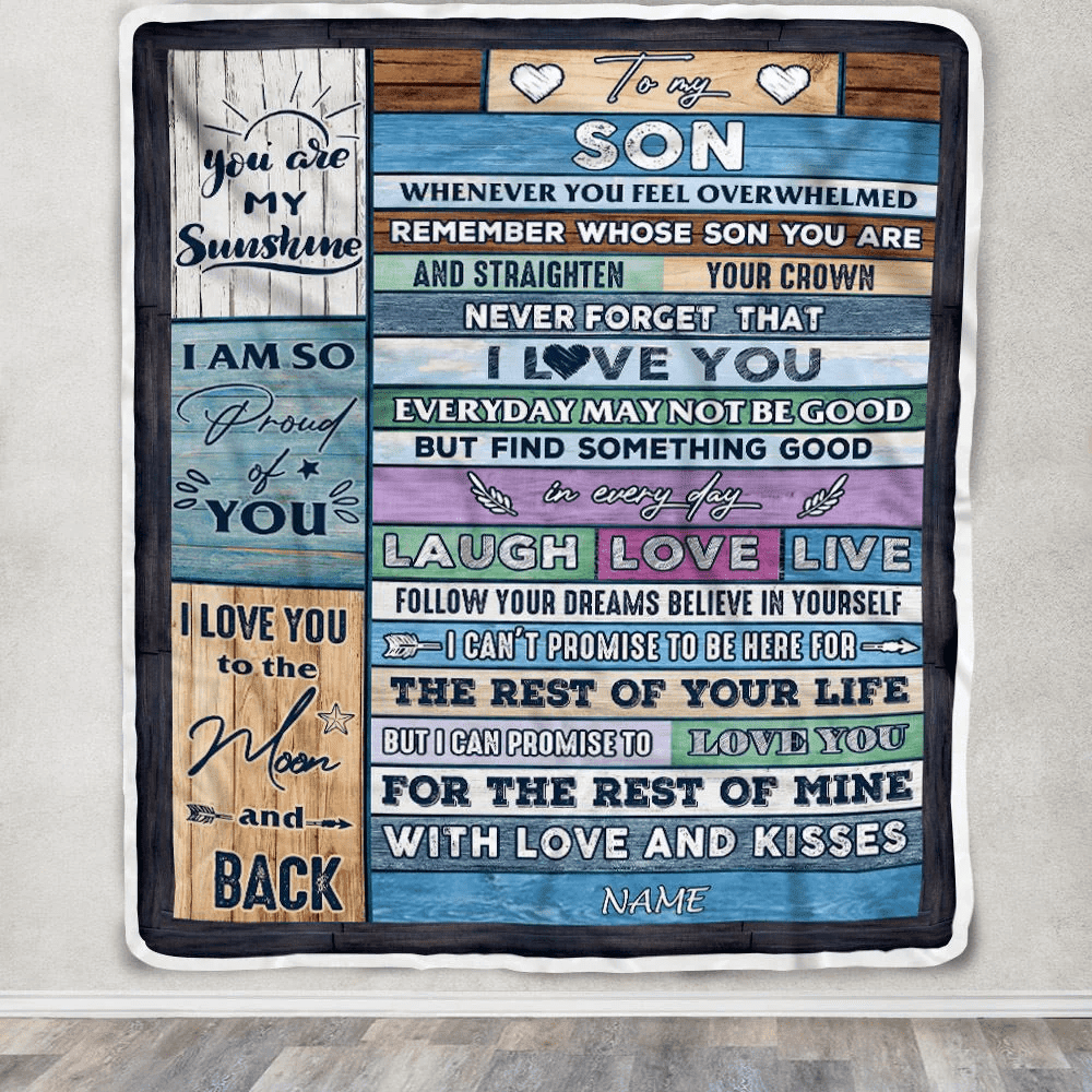 Personalized To My Son Blanket From Mom Dad Mother Wood Whenever You Feel Overwhelmed Son Birthday Graduation Christmas Customized Fleece Blanket