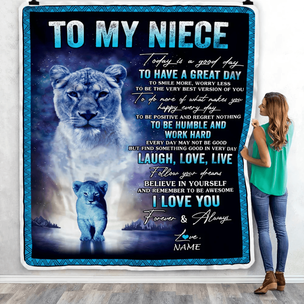Personalized To My Niece Lion Blanket From Aunt Auntie Every Day Laugh Love Live Niece Birthday Graduation Christmas Customized Bed Fleece Throw Blanket
