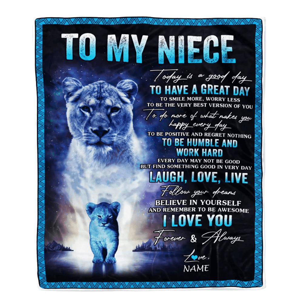 Personalized To My Niece Lion Blanket From Aunt Auntie Every Day Laugh Love Live Niece Birthday Graduation Christmas Customized Bed Fleece Throw Blanket