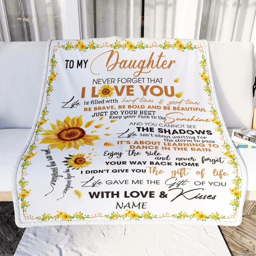 Personalized To My Daughter Blanket From Mom Dad I Love You White Sunflower Daughter Birthday Christmas Thanksgiving Graduation Customized Fleece Blanket