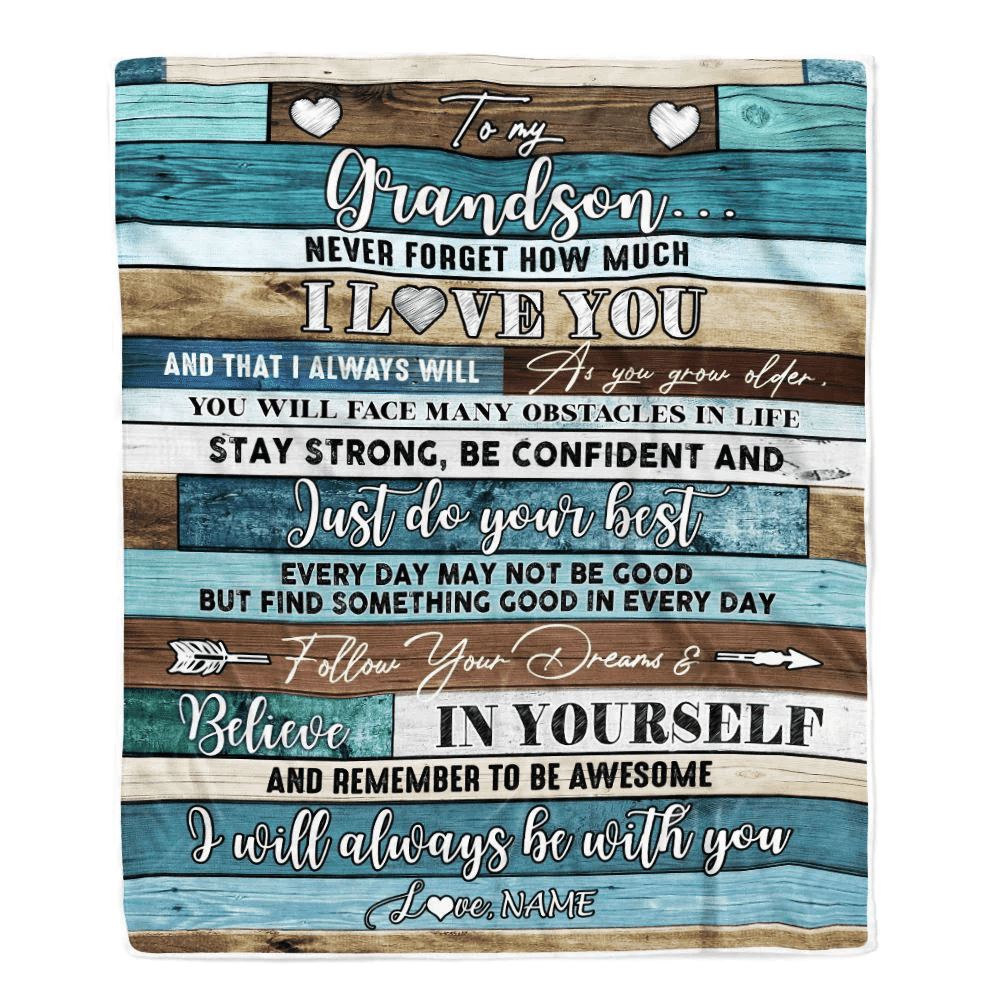 Personalized To My Grandson Blanket From Grandma Wood Never Forget I Love You Grandson Birthday Graduation Christmas Customized Bed Fleece Throw Blanket