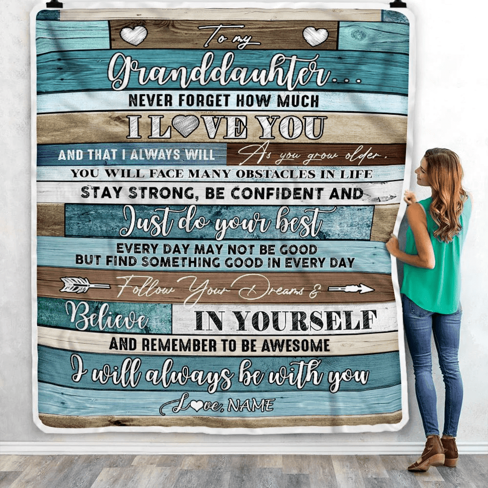 Personalized To My Granddaughter Blanket From Grandma Wood Never Forget I Love You Granddaughter Birthday Graduation Christmas Customized Fleece Throw Blanket