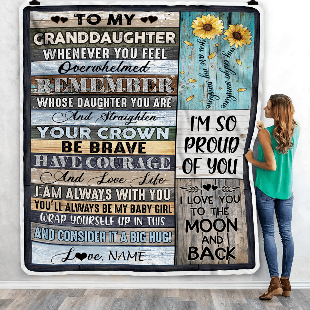 Personalized To My Granddaughter Blanket from Grandma Nana Wood Whenever You Feel Overwhelmed Remember Whose Granddaughter Birthday Christmas Fleece Blanket