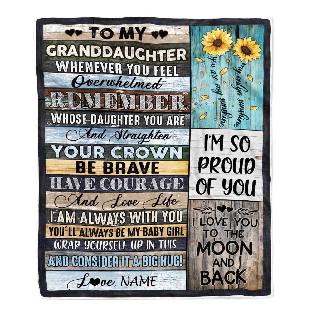 Personalized To My Granddaughter Blanket from Grandma Nana Wood Whenever You Feel Overwhelmed Remember Whose Granddaughter Birthday Christmas Fleece Blanket