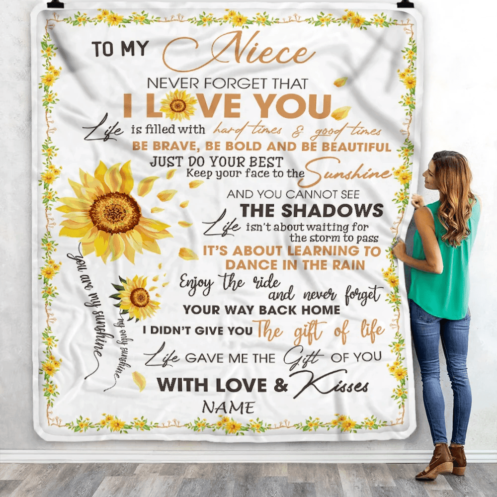 Personalized To My Niece Blanket From Aunt Auntie Uncle I Love You White Sunflower Niece Birthday Christmas Thanksgiving Graduation Customized Fleece Blanket