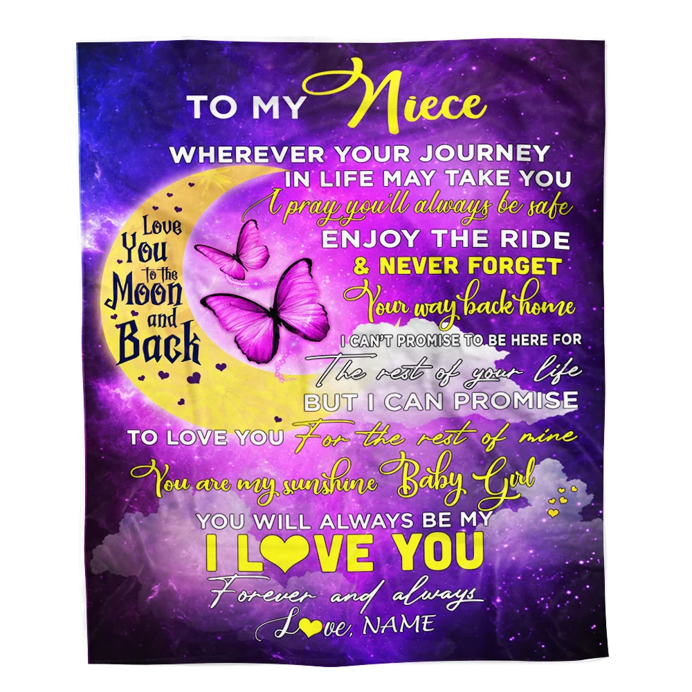 Personalized To My Niece Blanket From Aunt Auntie Uncle You To The Moon And Back Butterfly Niece Birthday Christmas Customized Fleece Blanket