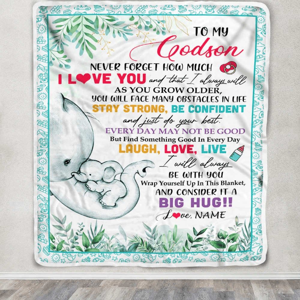 Personalized To My Godson Blanket From Godmother Aunt Never Forget I Love You Elephant Baby Boy Godson Birthday Christmas Customized Fleece Blanket