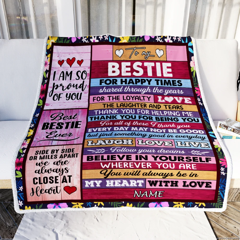Personalized To My Bestie Blanket From Friend Sister Wood Believe In Your Self Thank You Bestie Birthday Christmas Customized Bed Fleece Throw Blanket