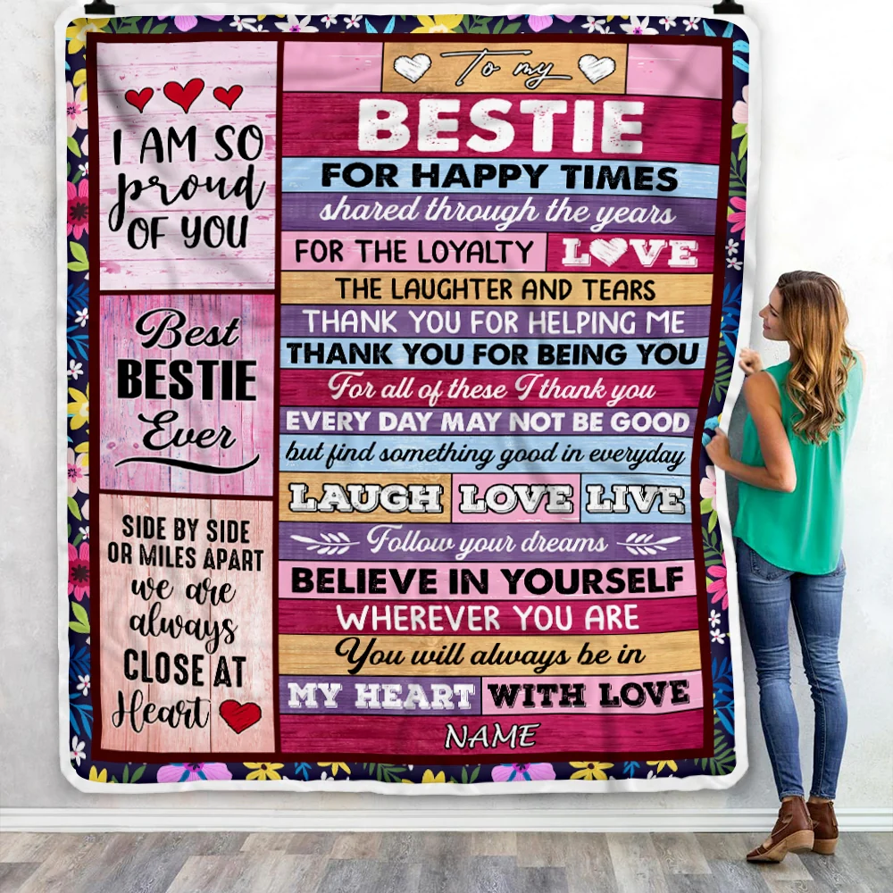 Personalized To My Bestie Blanket From Friend Sister Wood Believe In Your Self Thank You Bestie Birthday Christmas Customized Bed Fleece Throw Blanket
