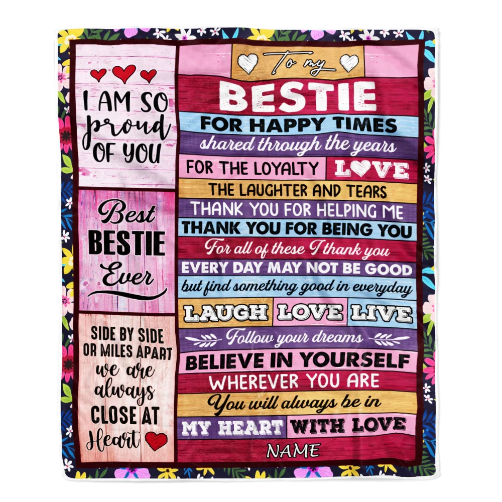 Personalized To My Bestie Blanket From Friend Sister Wood Believe In Your Self Thank You Bestie Birthday Christmas Customized Bed Fleece Throw Blanket