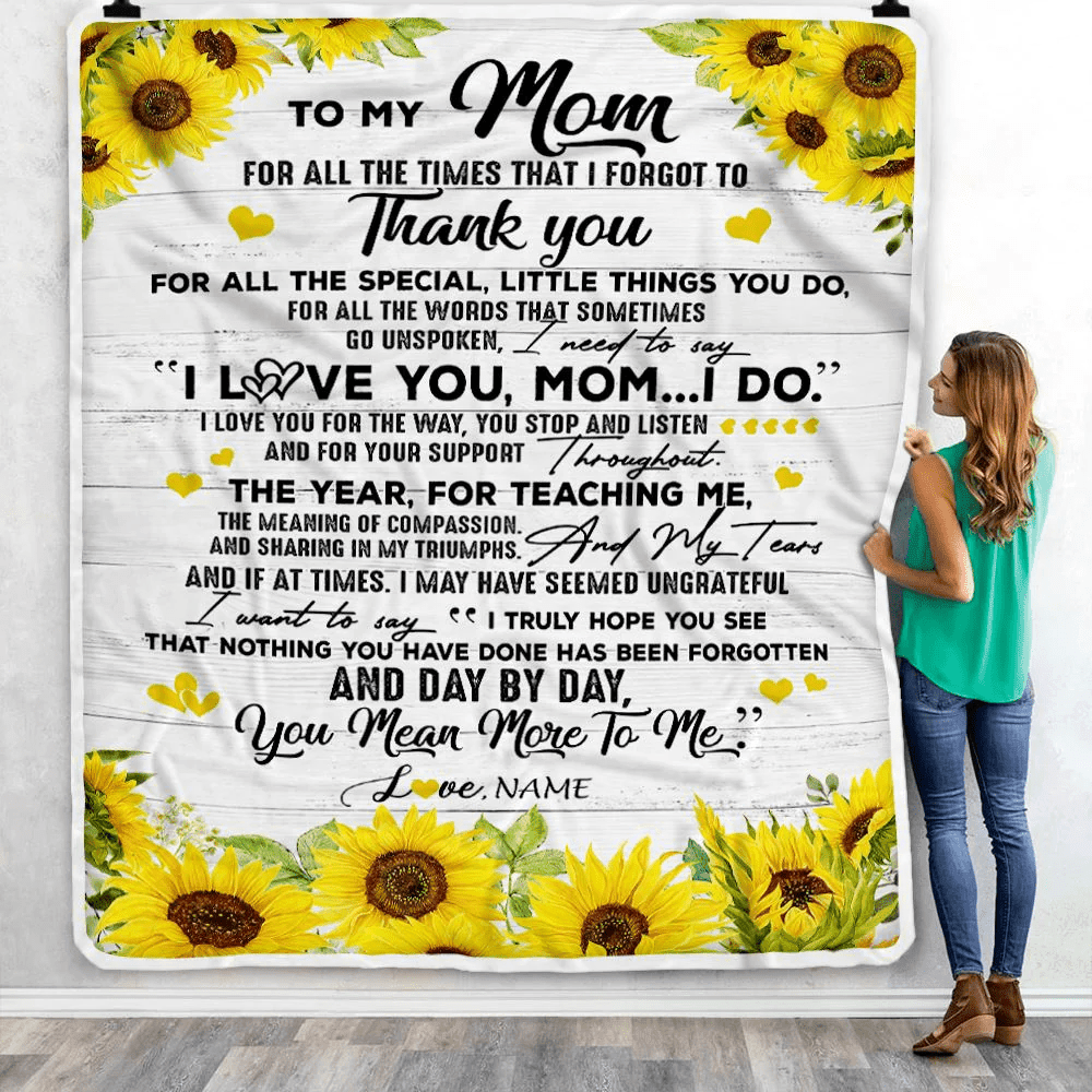 Personalized To My Mom Blanket From Daughter Son Thank You For All Wood Sunflower Mother Birthday Mothers Day Christmas Customized Bed Fleece Throw Blanket