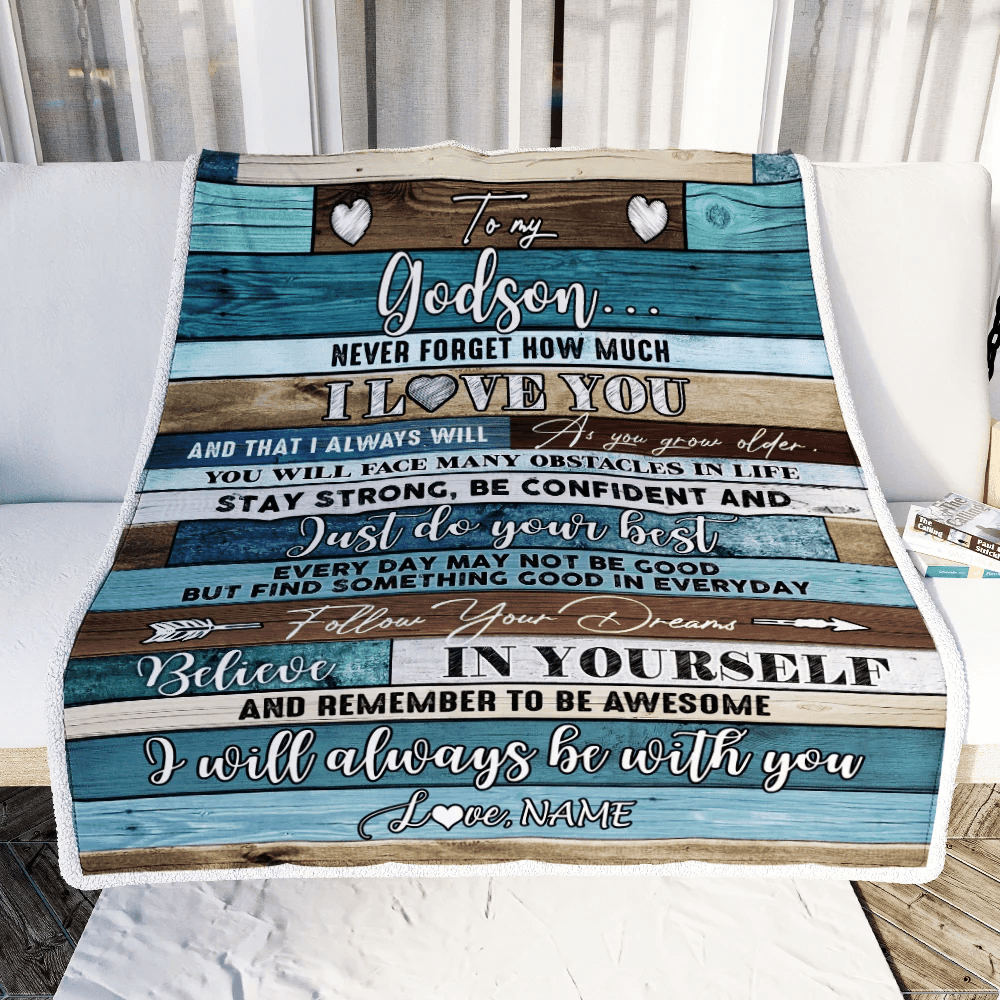 Personalized To My Godson Blanket From Godmother Godfather Wood Never Forget I Love You Godson Birthday Graduation Christmas Customized Fleece Throw Blanket