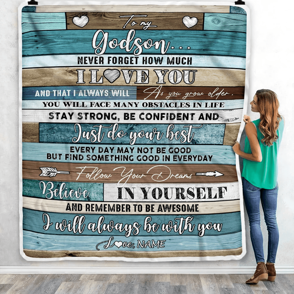 Personalized To My Godson Blanket From Godmother Godfather Wood Never Forget I Love You Godson Birthday Graduation Christmas Customized Fleece Throw Blanket