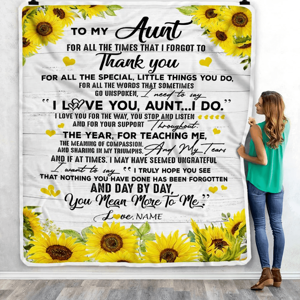 Personalized To My Aunt Blanket From Niece Nephew Thank You For All Wood Sunflower Aunt Birthday Mothers Day Christmas Customized Bed Fleece Throw Blanket