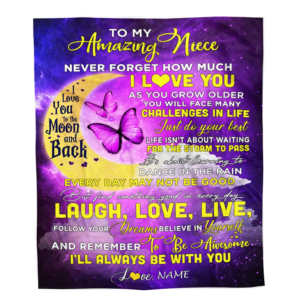 Personalized To My Niece Blanket From Aunt Auntie Uncle Butterfly Never Forget How Much I Love You Niece Birthday Christmas Customized Fleece Blanket