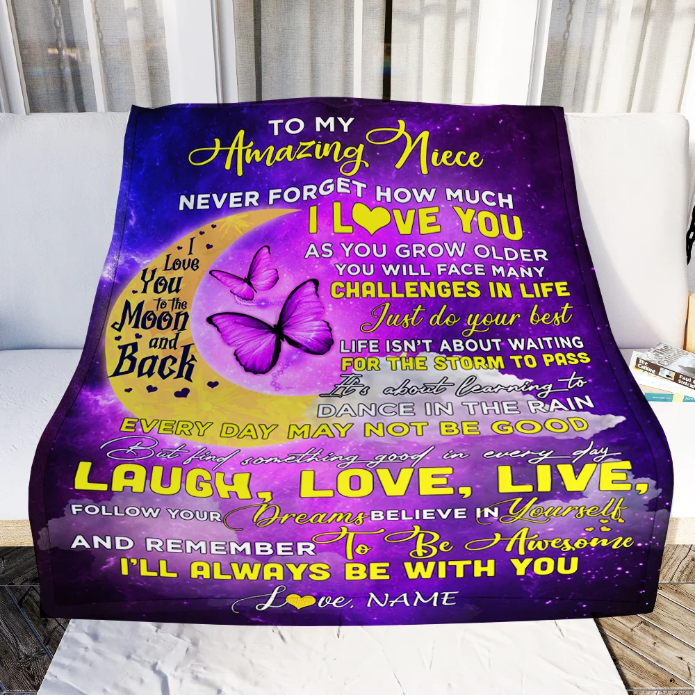 Personalized To My Niece Blanket From Aunt Auntie Uncle Butterfly Never Forget How Much I Love You Niece Birthday Christmas Customized Fleece Blanket